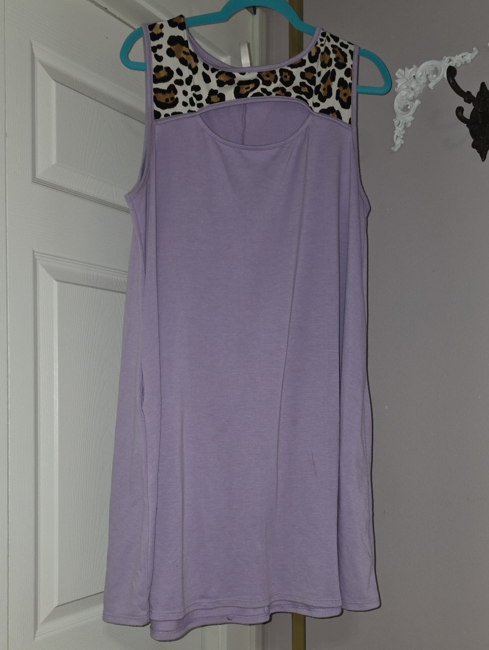 Lilac Sleeveless Dress with Leopard Yoke 3XL